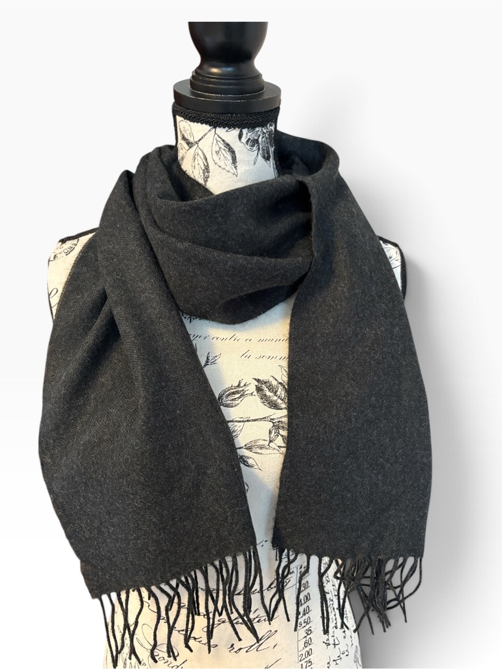 Vintage 100% Cashmere Scarf Charcoal Grey Hand Tailored Germany